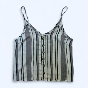 Paper Crane Faux Button Striped Spaghetti Strap Top in White/Black Size Small
